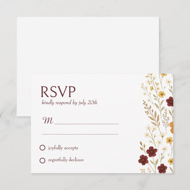 Autumn Wildflowers Boho Wedding Response Card (Front/Back)