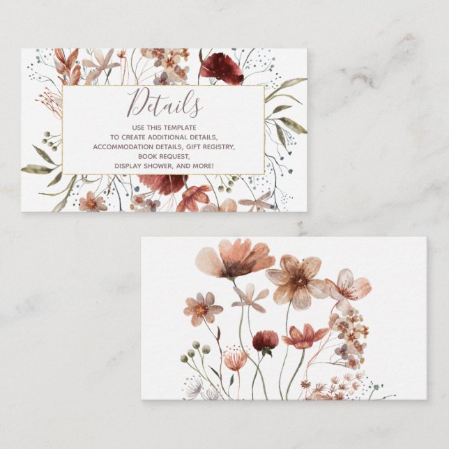 Autumn Wildflowers Details Baby Shower Insert Card (Front/Back)