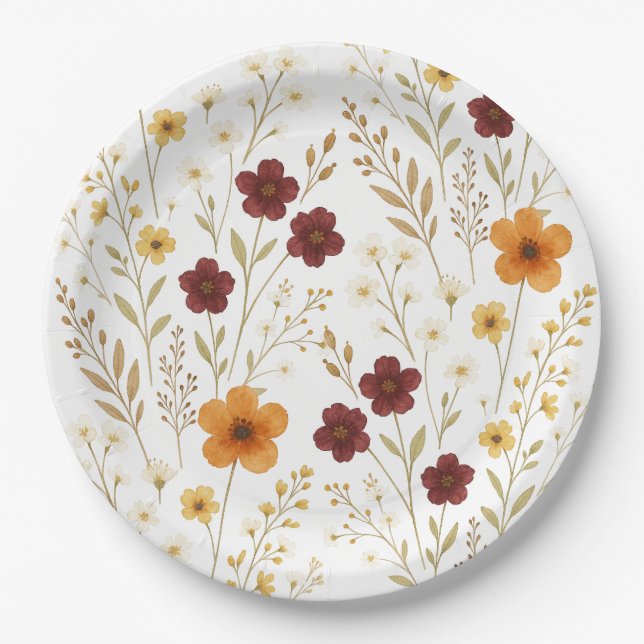 Autumn Wildflowers Elegant Paper Plate (Front)