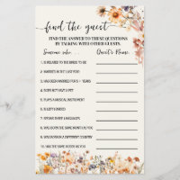 Autumn Wildflowers Find the Guest Shower Game Card