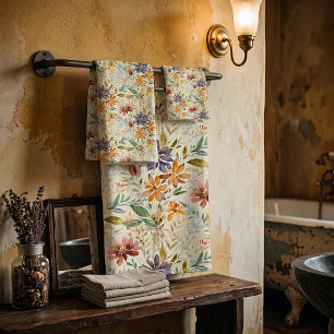 Autumn wildflowers pattern bath towel set