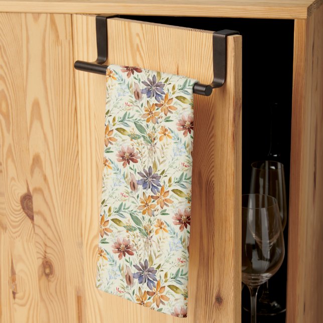 Autumn wildflowers pattern kitchen towel (Thirds Fold)