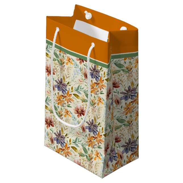Autumn wildflowers pattern small gift bag (Front Angled)