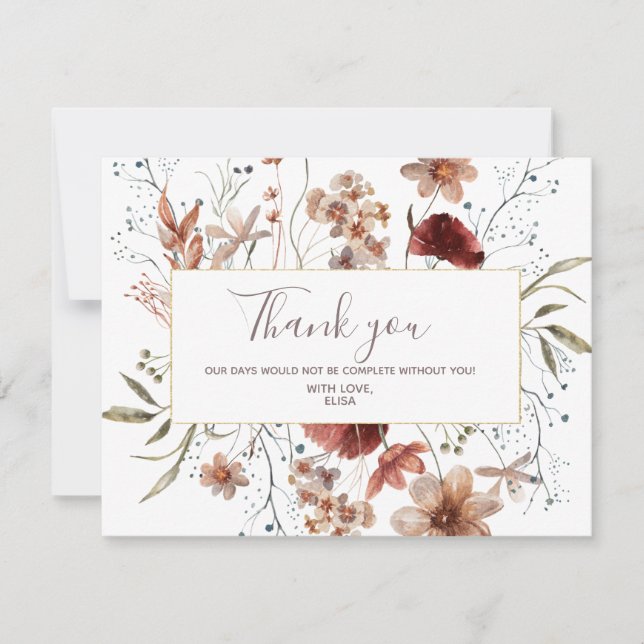 Autumn Wildflowers watercolor Thank you card (Front)