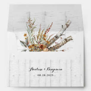 Autumn Wildflowers White Birch Tree Wedding Envelope