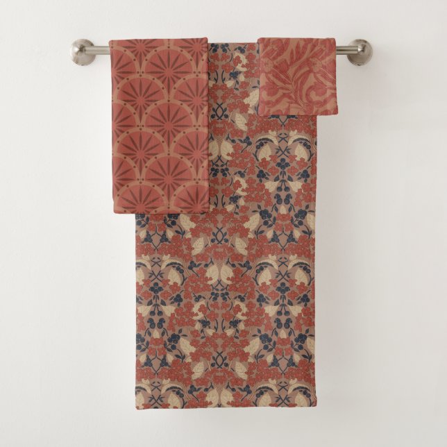 Autumn William Morris Style Pattern Bath Towel Set (Insitu)