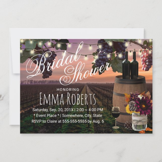 Autumn Wine Barrel Rustic Vineyard Bridal Shower Invitation (Front)