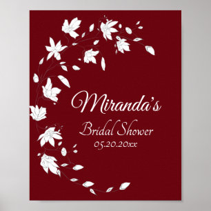 Autumn Wine & White Floral Bridal Shower Sign