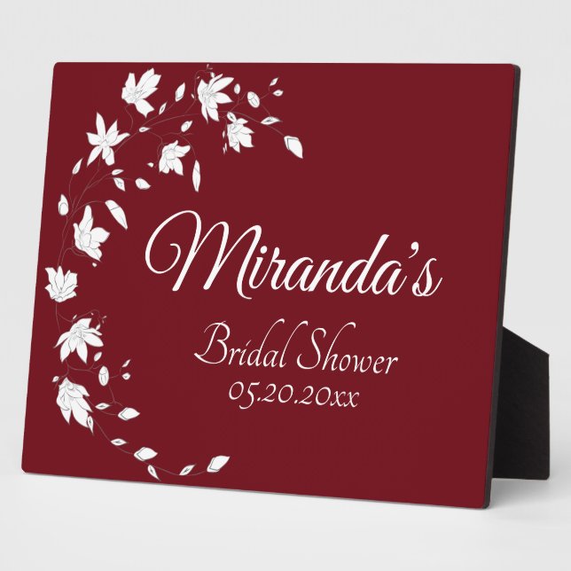 Autumn Wine & White Floral Bridal Shower Table  Plaque (Side)