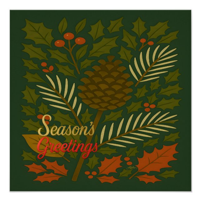 Autumn & Winter Mid Century Season's Greetings Poster (Front)