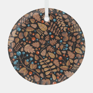 Autumn Winter Plants: Vintage Pattern Glass Ornament