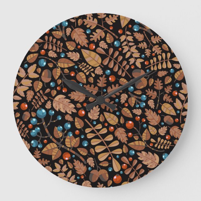 Autumn Winter Plants: Vintage Pattern Large Clock (Front)