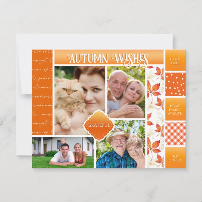 Autumn Wishes Family Photo Cozy Fall Season  Holiday Card (Front)