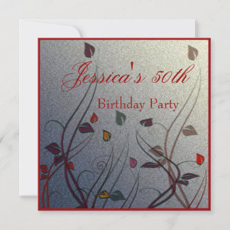 Autumn Wispy Leaf Floral 50th Birthday Invitation