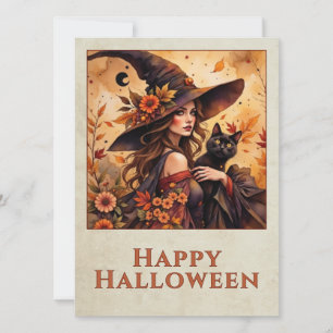 Autumn Witch Black Cat Happy Halloween Art