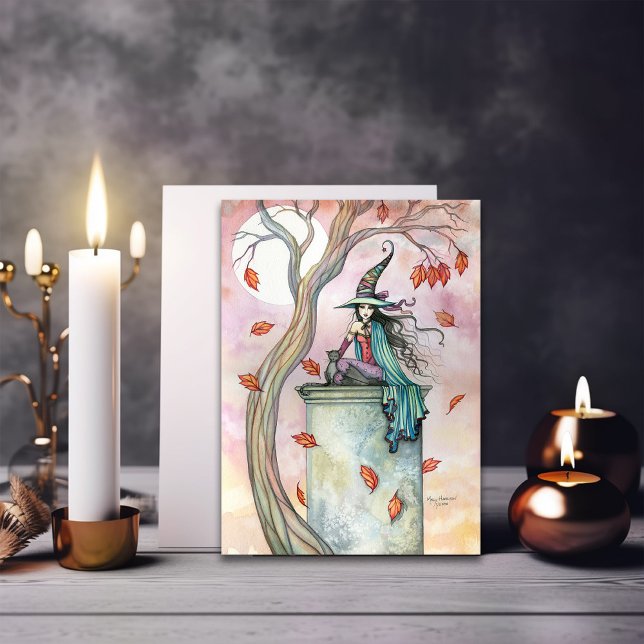 Autumn Witch Cat Halloween Card Notecard (Creator Uploaded)