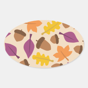 autumn with acorn and oak leaves oval sticker