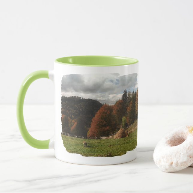 Autumn With Mountain Fox And Haystack Mug (With Donut)