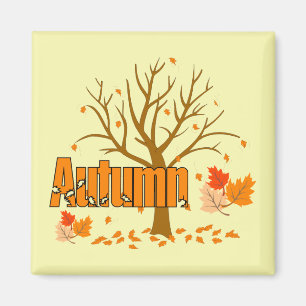 Autumn With Tree & Leaves Refrigerator Magnet