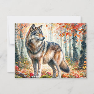Autumn Wolf With Apples In Fall Forest Postcard