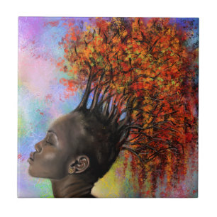 Autumn Woman Feeling Ceramic Tile - Painting Art