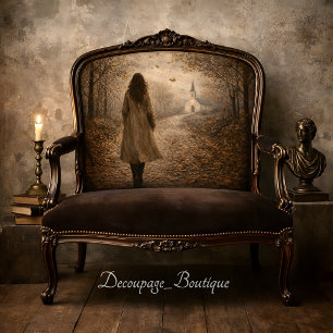 Autumn Woman Walking To Country Church Decoupage Tissue Paper