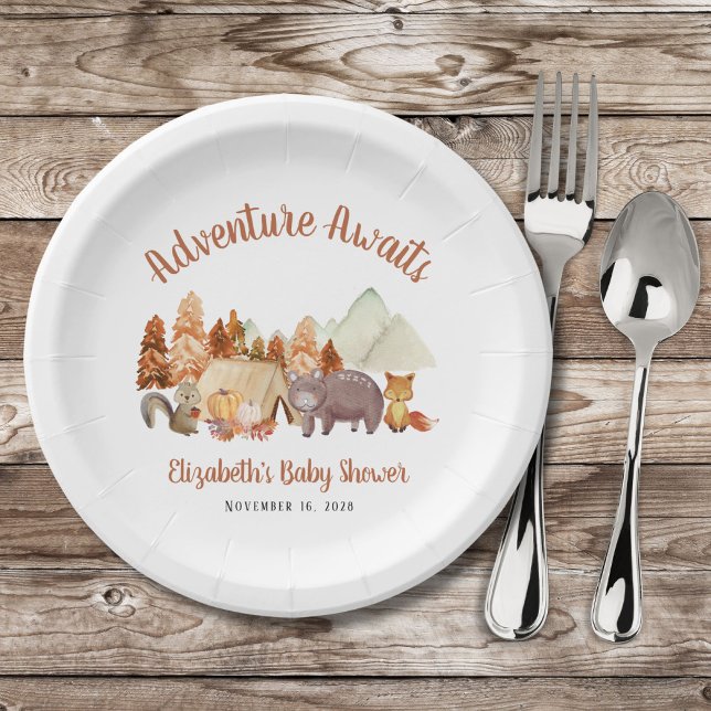 Autumn Woodland Animals Adventure Baby Shower Paper Plate (Creator Uploaded)