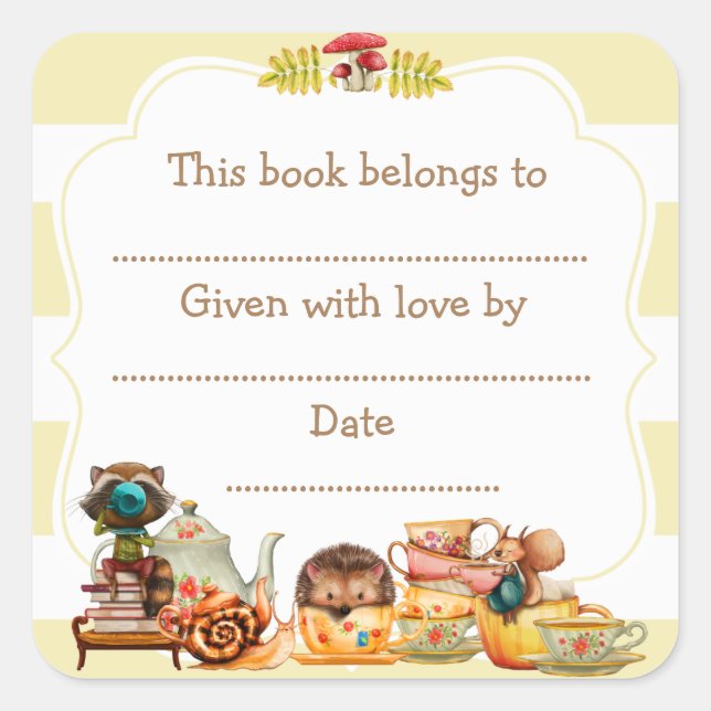Autumn Woodland Baby Shower Bookplate sticker (Front)