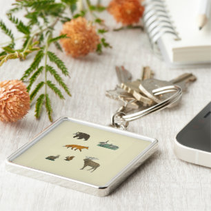 Autumn Woodland Canada Forest Animals Keychain