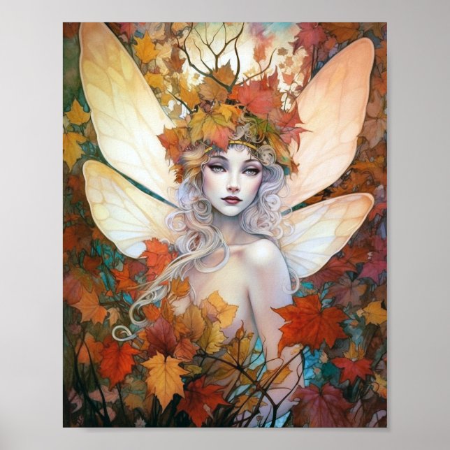Autumn Woodland Fairy Fantasy Art Poster (Front)