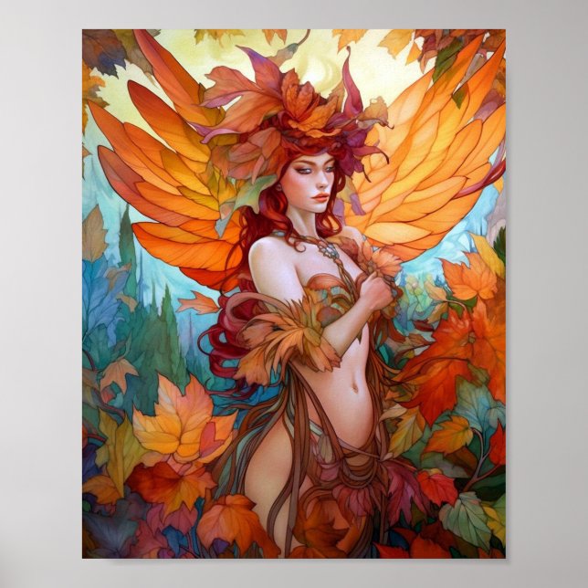 Autumn Woodland Fairy Fantasy Art Poster (Front)
