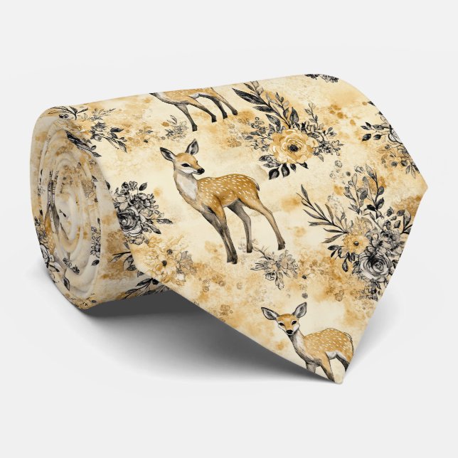 Autumn Woodland Fawn Pattern Tie (Rolled)