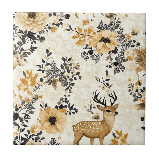 Autumn Woodland Fawn Pattern Tile (Front)