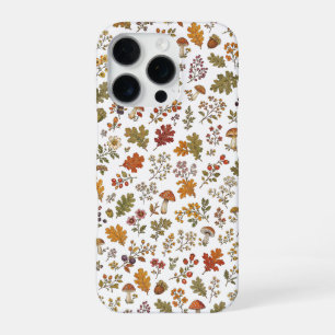 Autumn Woodland Floral Leaf Mushroom Pattern iPhone 16 Pro Case