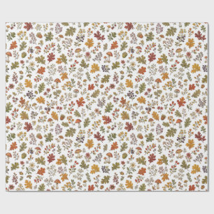 Autumn Woodland Floral Leaf Mushroom Pattern Wrapping Paper