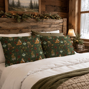 Autumn Woodland Forest Animals Green Pattern Pillowcase