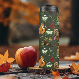 Autumn Woodland Forest Animals Green Pattern Thermal Tumbler