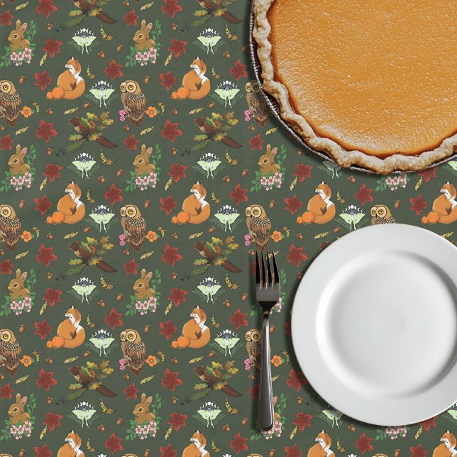 Autumn Woodland Forest Animals Green Tablecloth (Creator Uploaded)