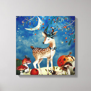 Autumn Woodland Friends Deer Forest Illustration Canvas Print