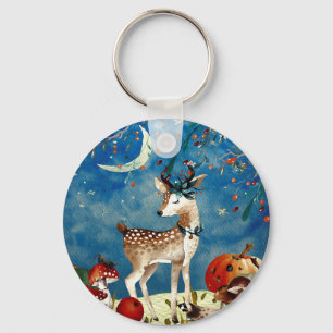 Autumn Woodland Friends Deer Forest Illustration Keychain