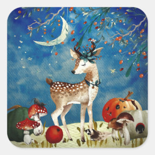 Autumn Woodland Friends Deer Forest Illustration Square Sticker