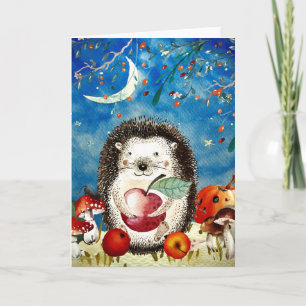 Autumn Woodland Friends Hedgehog Forest Drawing Card