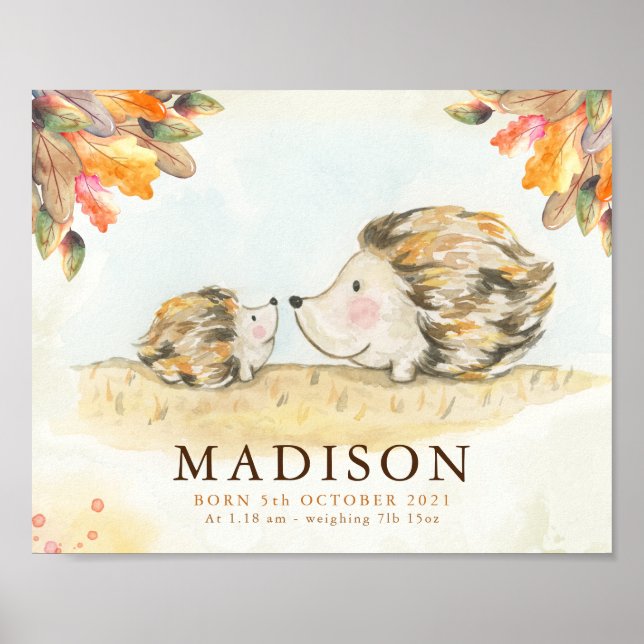Autumn woodland hedgehog nursery name poster (Front)