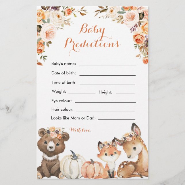 Autumn Woodland Oh Baby Shower Baby Prediction (Front)