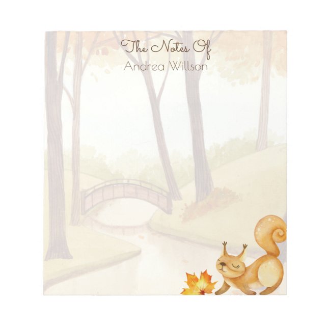 Autumn woodlands watercolor scene with squirrel  notepad (Front)
