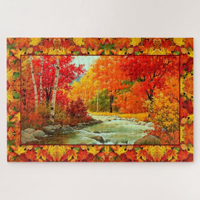 Autumn Woods Fall Leaves Colourful October 1000 Jigsaw Puzzle (Horizontal)