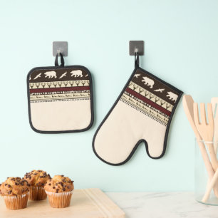 Autumn woods kitchen towel oven mitt & pot holder set