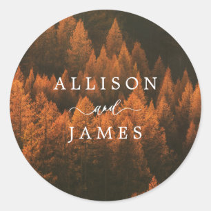 Autumn Woods Minimalist Classic Round Sticker