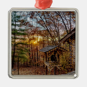 Autumn Woods Sunset Metal Ornament