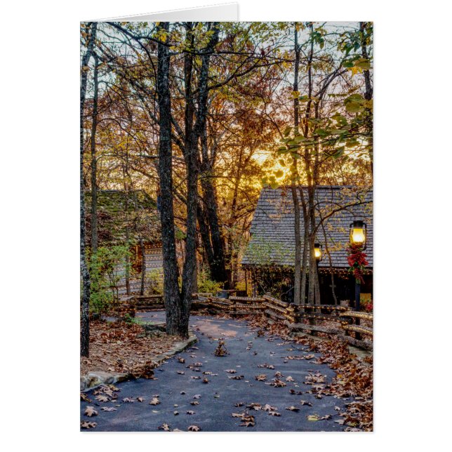 Autumn Woods Sunset Walkway Greeting Card (Front)